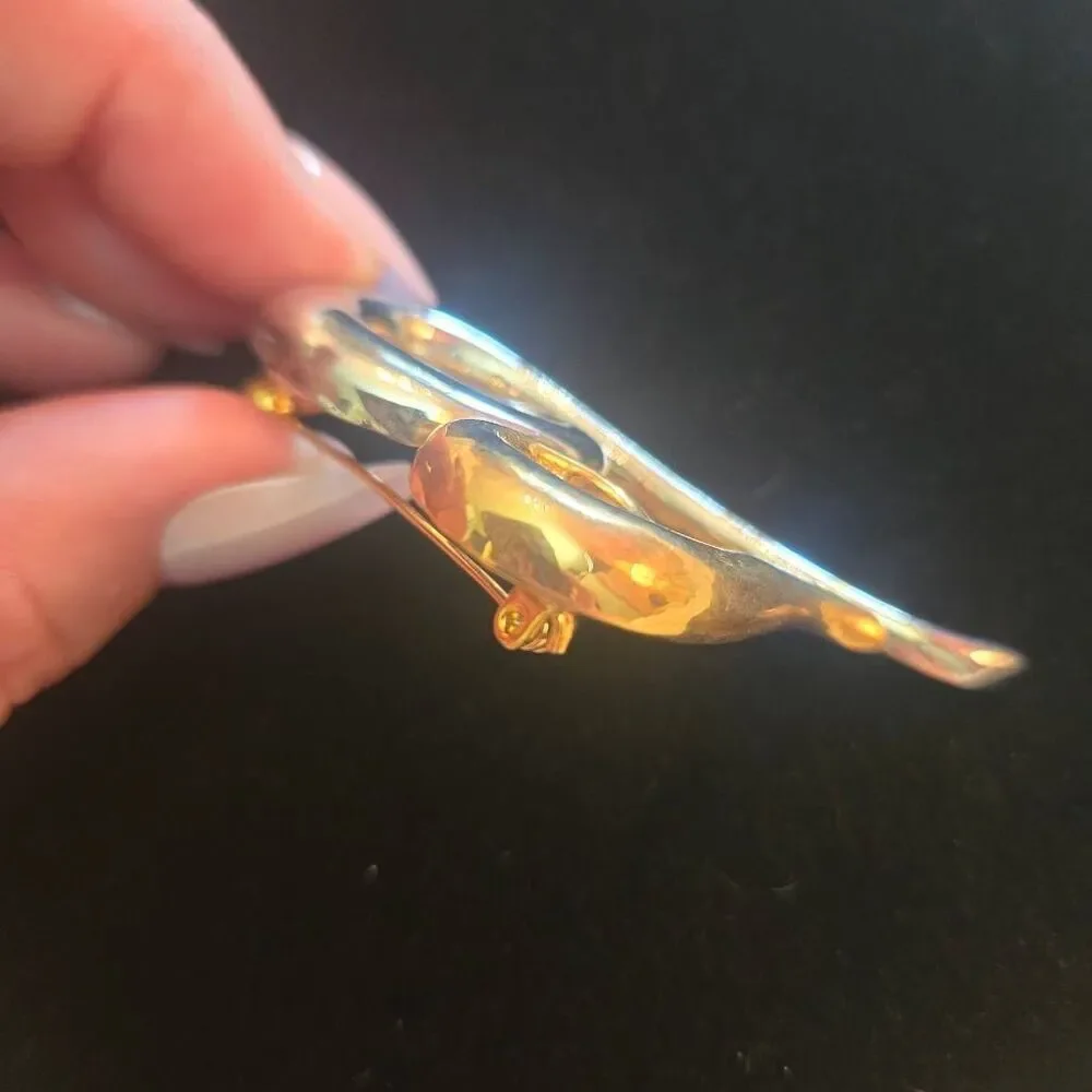 Vintage Silver & Gold 2 Tone Puffy Heart Brooch Pin